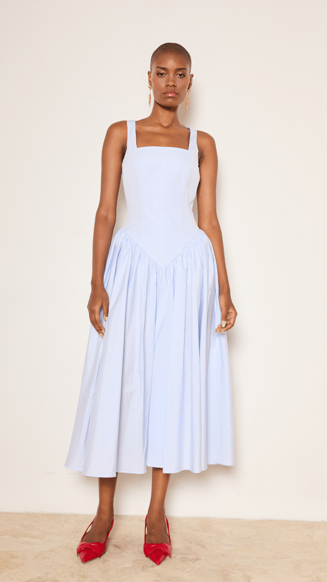 Basque Cotton Midi Dress