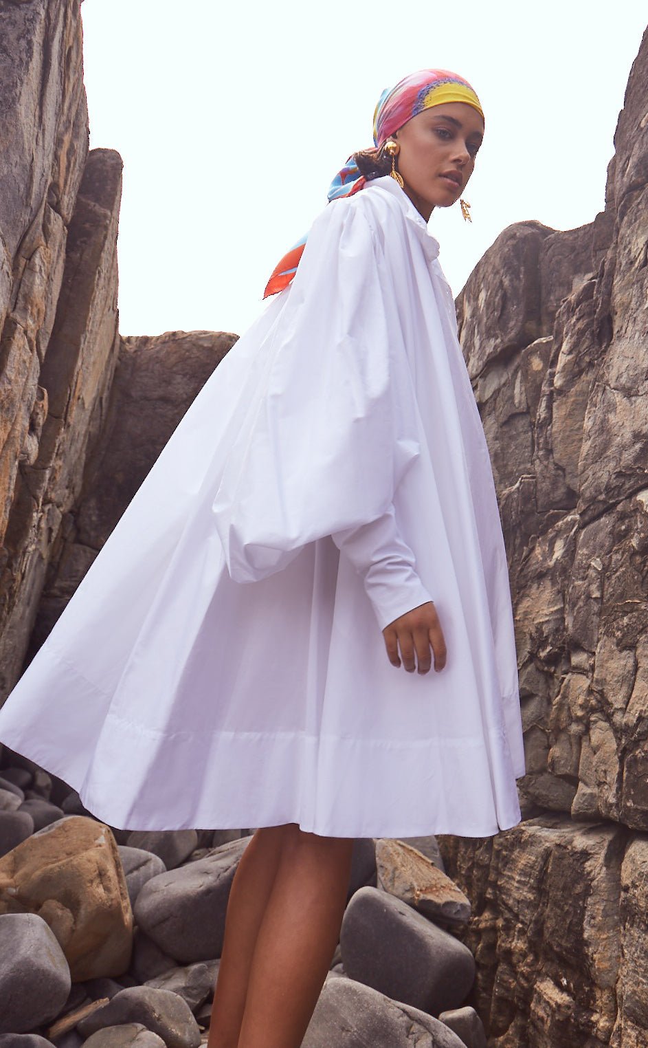 
Puff Sleeve Shirt Dress In Daisy White