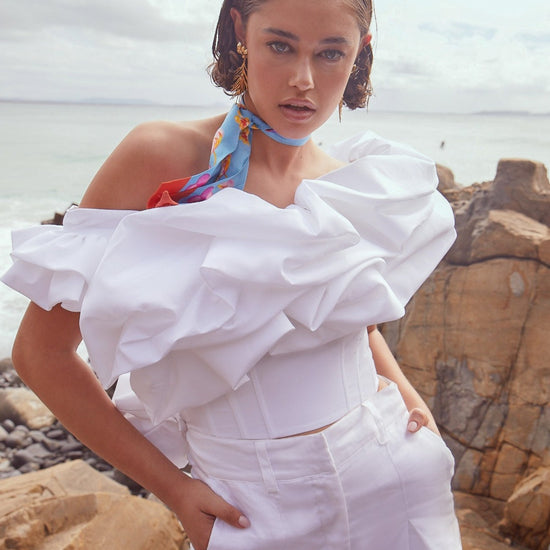 Ruffle Crop Top In Daisy White