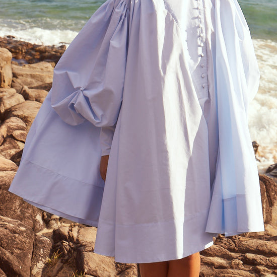 Puff Sleeve Shirt Dress In Daisy Blue
