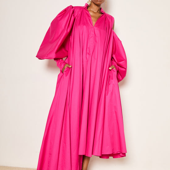 Hot Pink Cotton Poplin Maxi Dress 