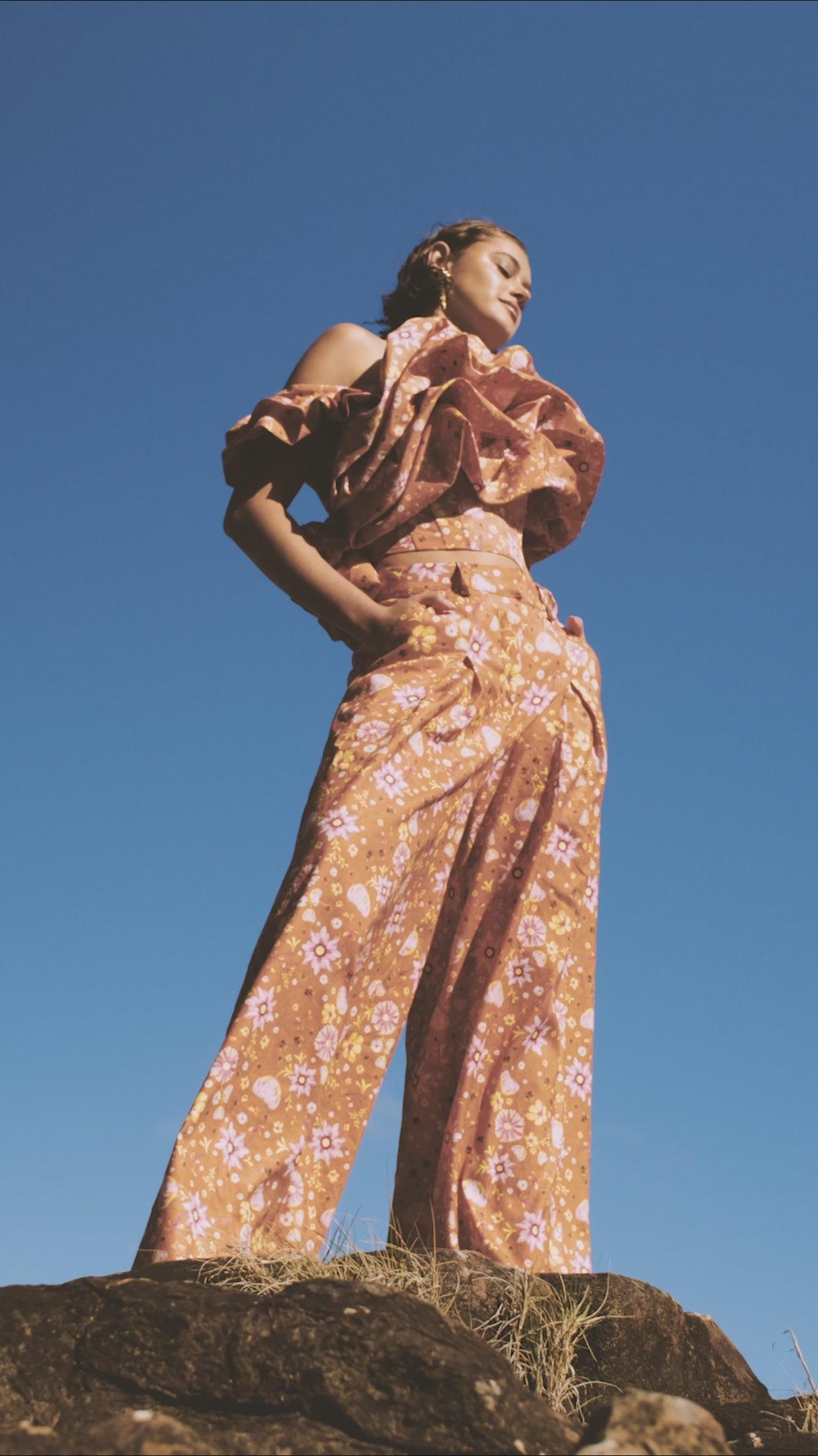Pleated High Waisted Linen Trousers In Daylily Orange
