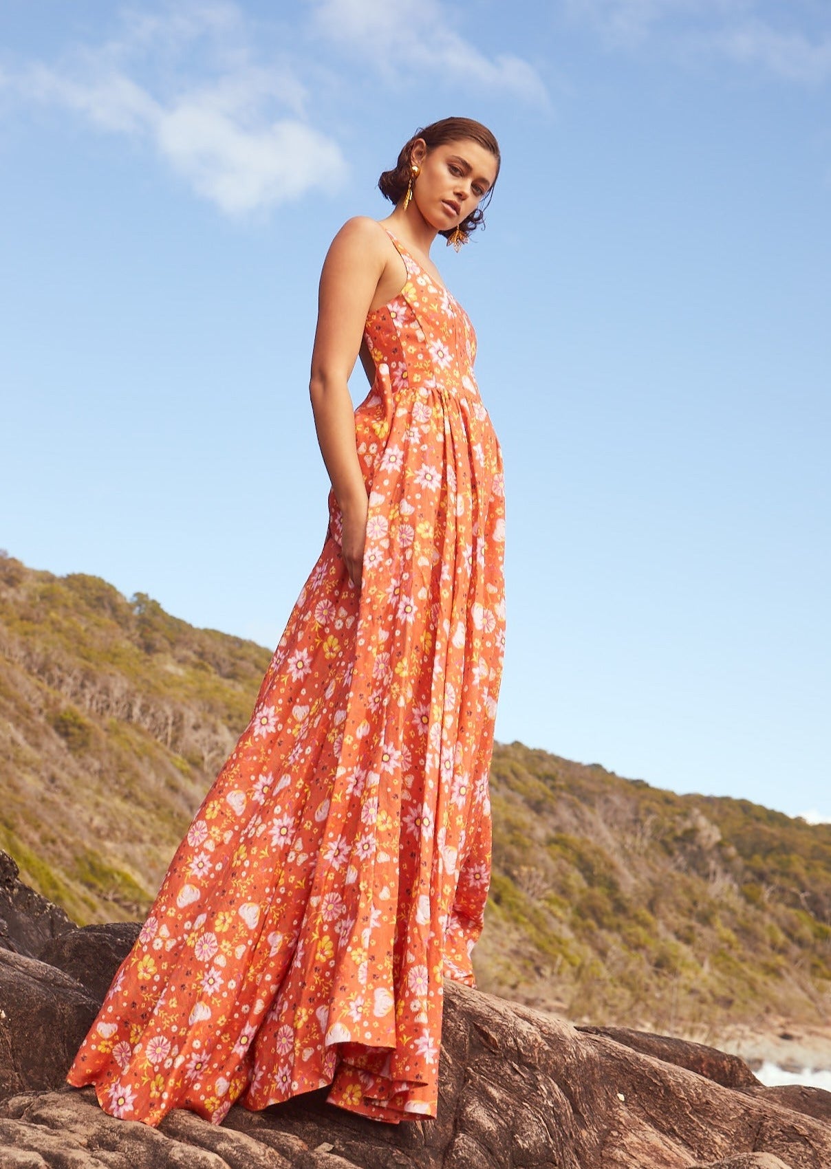 Linen Gown In Daylily Orange