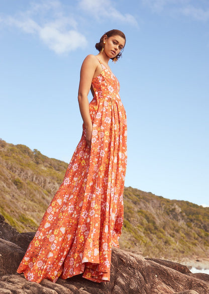 Linen Gown In Daylily Orange